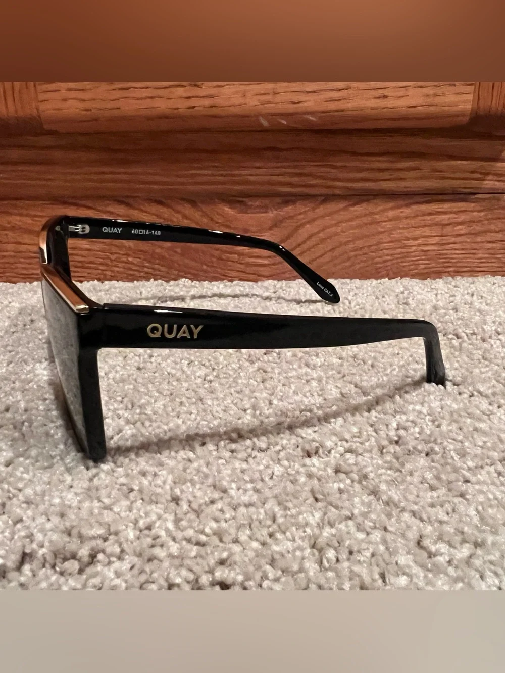Quay Australia Black Square Shape Black & Gold Level Up Sunglasses with Case